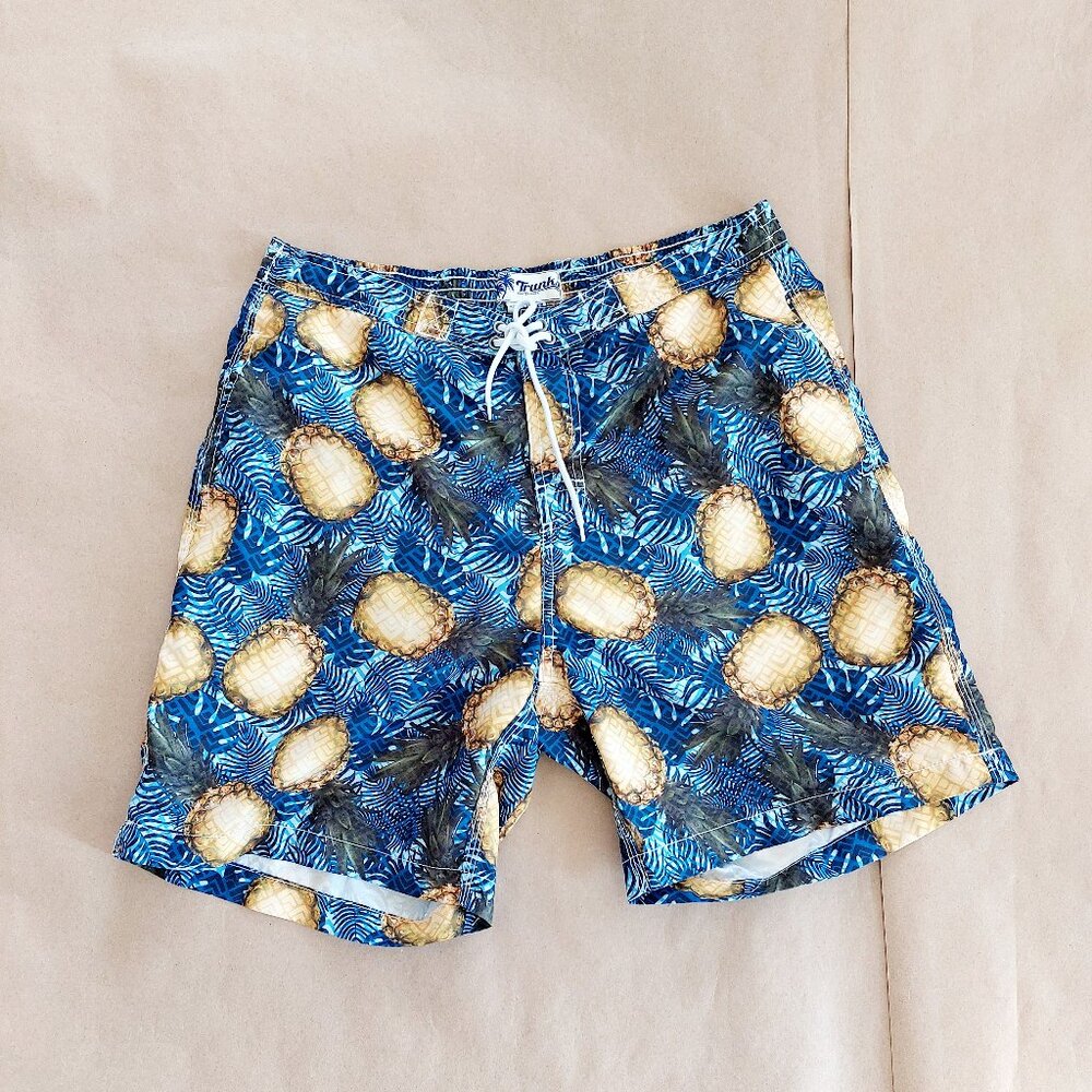 Trunks Surf & Swim Yellow Blue Pineapple Swim Trunks Shorts Men's L